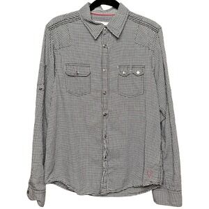 Guess Western Cowboy Gingham Sawtooth Pocket Men Medium Snap Button  Long Sleeve